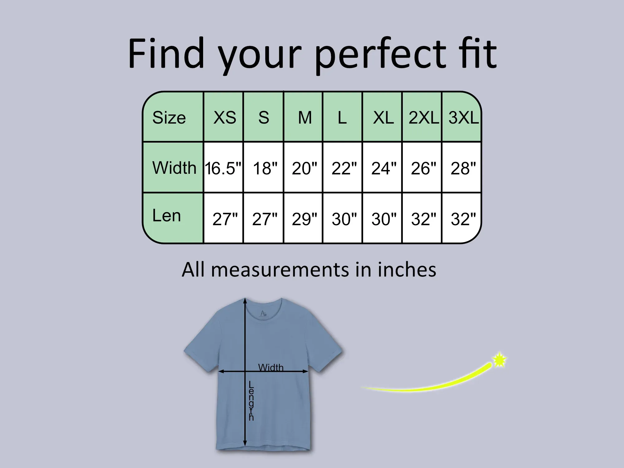 Bella+Canvas 3001 Size Chart and Measurement Guide